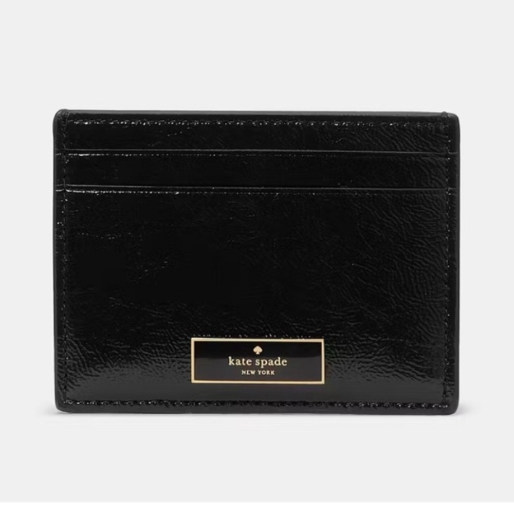 NWT $89 kate spade Bridget Black Crinkle Patent Small Slim Card Holder